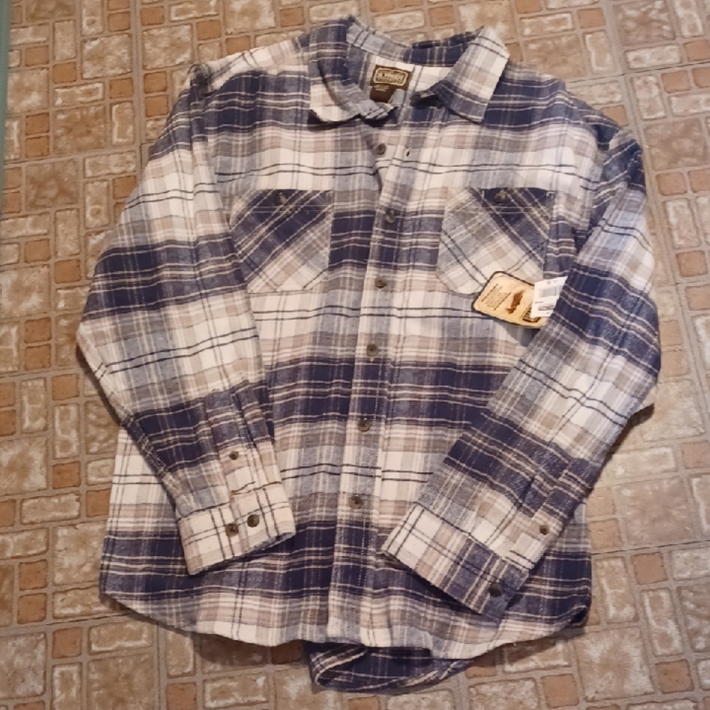 Casual Flannel Blue Plaid Button Down Shirt Men's Xlarge